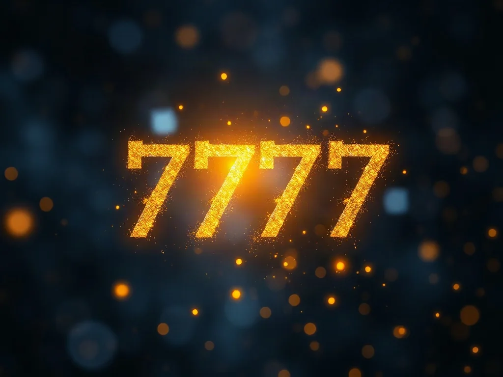 Świetlista liczba 7777 unosząca się w kosmicznej przestrzeni, symbolizująca mistyczne znaczenie tej sekwencji w numerologii.